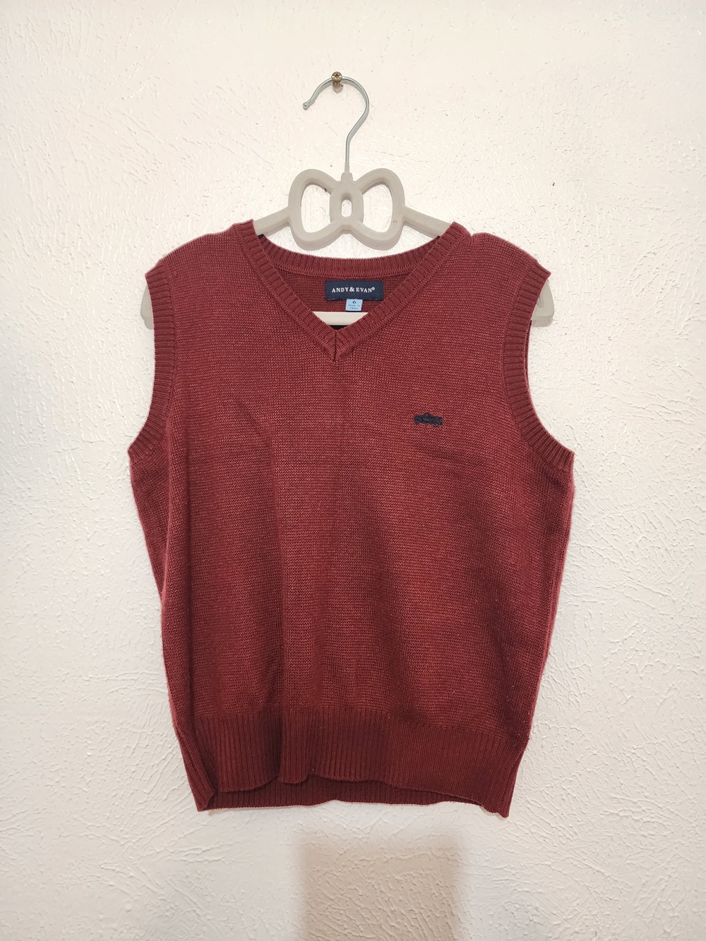 Andy & Evan Rust Red Knit V-Neck Sweater Vest For Kids